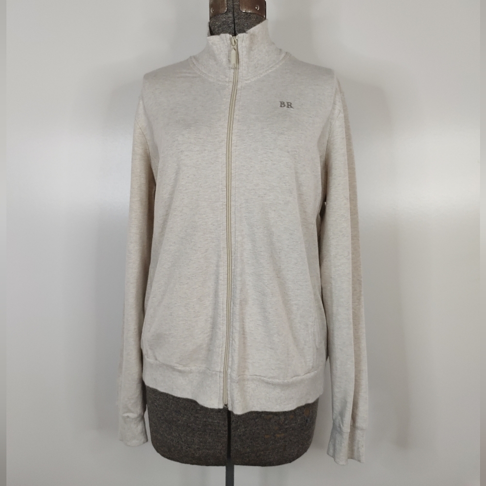Banana Republic ivory & gray heathered lightweight zip up jacket - Picture 2 of 15